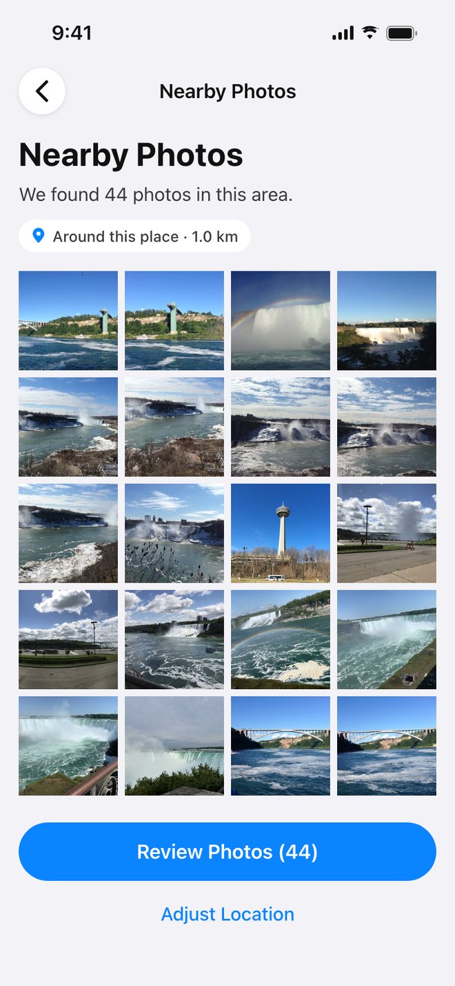 Illustration: Confirming the place, with a preview of the photos found